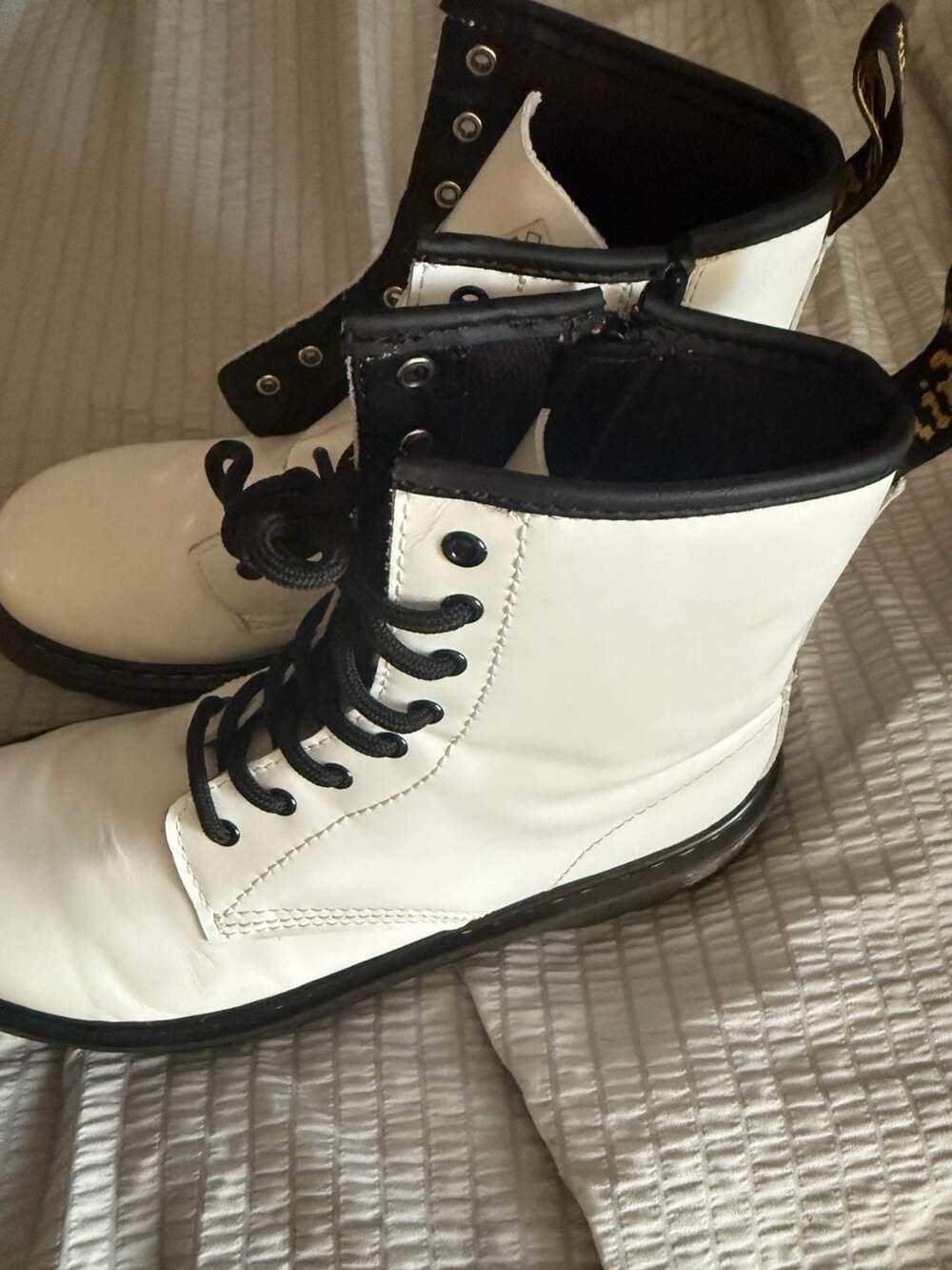 Dr. Martens 1460Y Youth White Combat Boots with Side Zipper